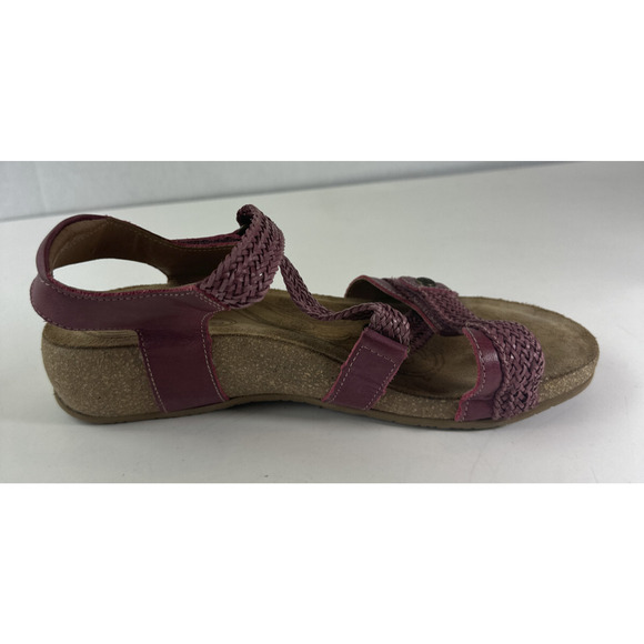 Taos Trulie Sandal Strappy Cork Wedge Leather Suede Cranberry Womens Size 8-8.5 - Picture 4 of 15